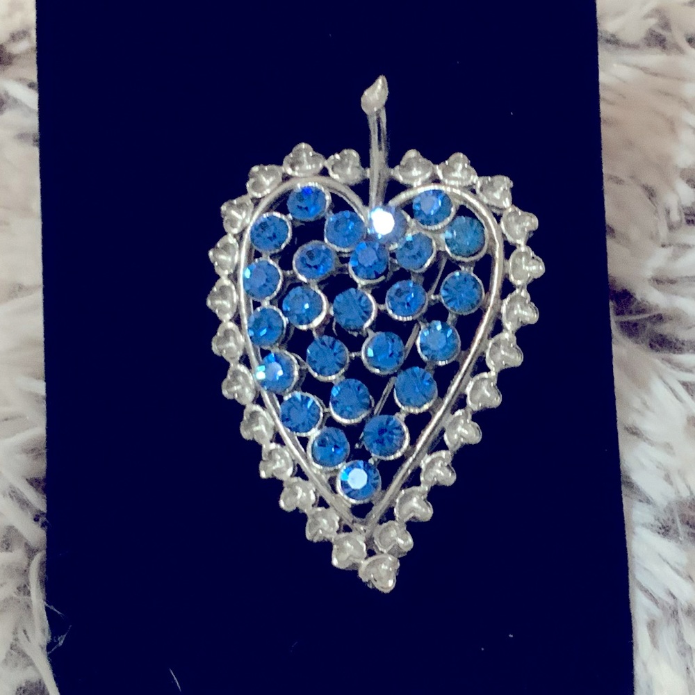 Beautiful Blue Rhinestone Brooch Leaf Design
